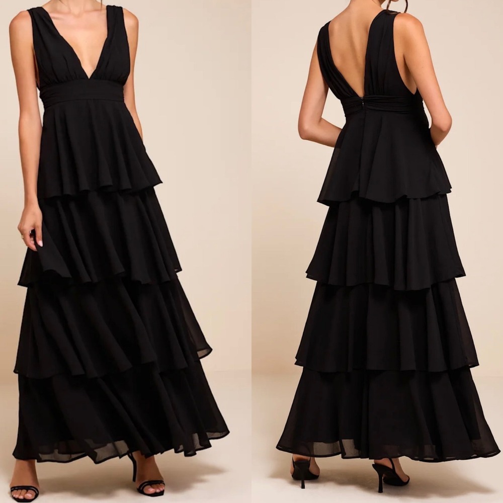 NWT Lulus Size Small Amazing Evening Black Tiered Maxi Dress Formal Glam